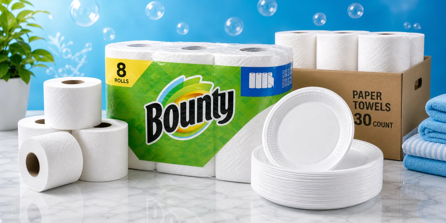 Toilet paper, paper towels and paper plates